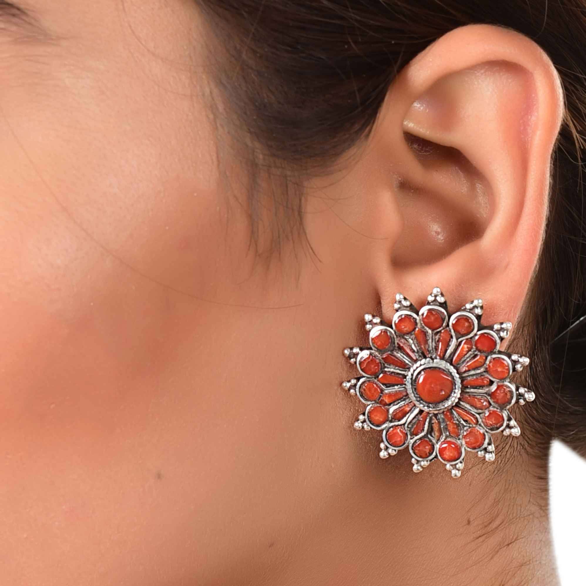 Chakra coral round stud :SKU5984